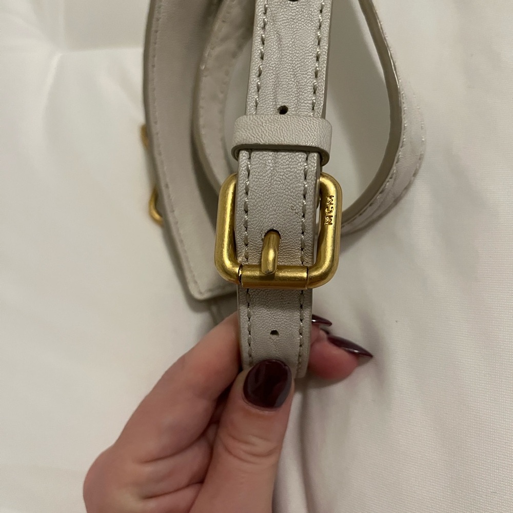 MCM Pebbled Cream Leather Satchel with Gold Stud Accents - Picture 16 of 16